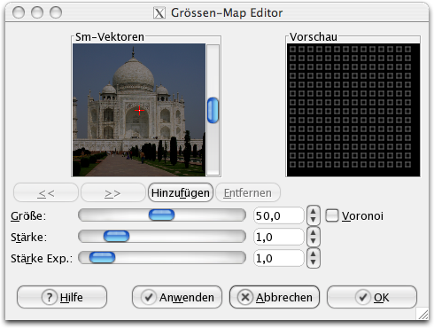 Eigenschaften des Dialoges Größen-Map-Editor